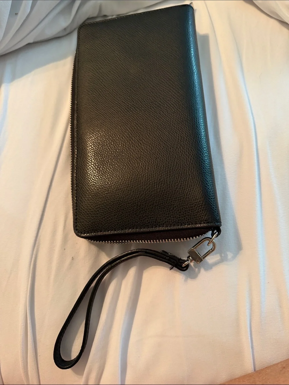 Halogen Black Leather Zip Wristlet Wallet